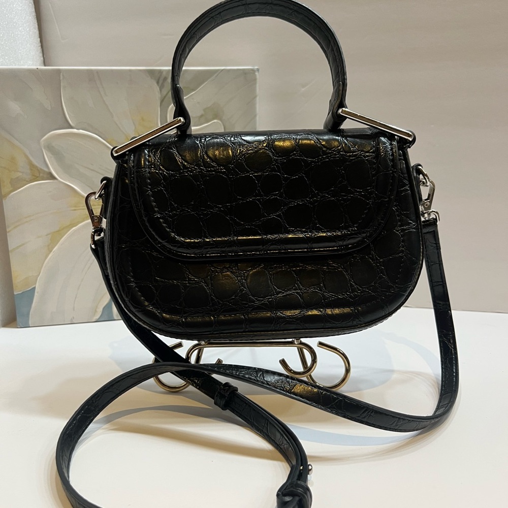Zara Elegant Black Croc-Embossed crossbody bag satchel purse - Picture 14 of 14
